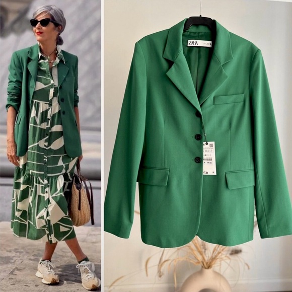 💚 STRAIGHT CUT WOOL BLEND BLAZER - Picture 1 of 6